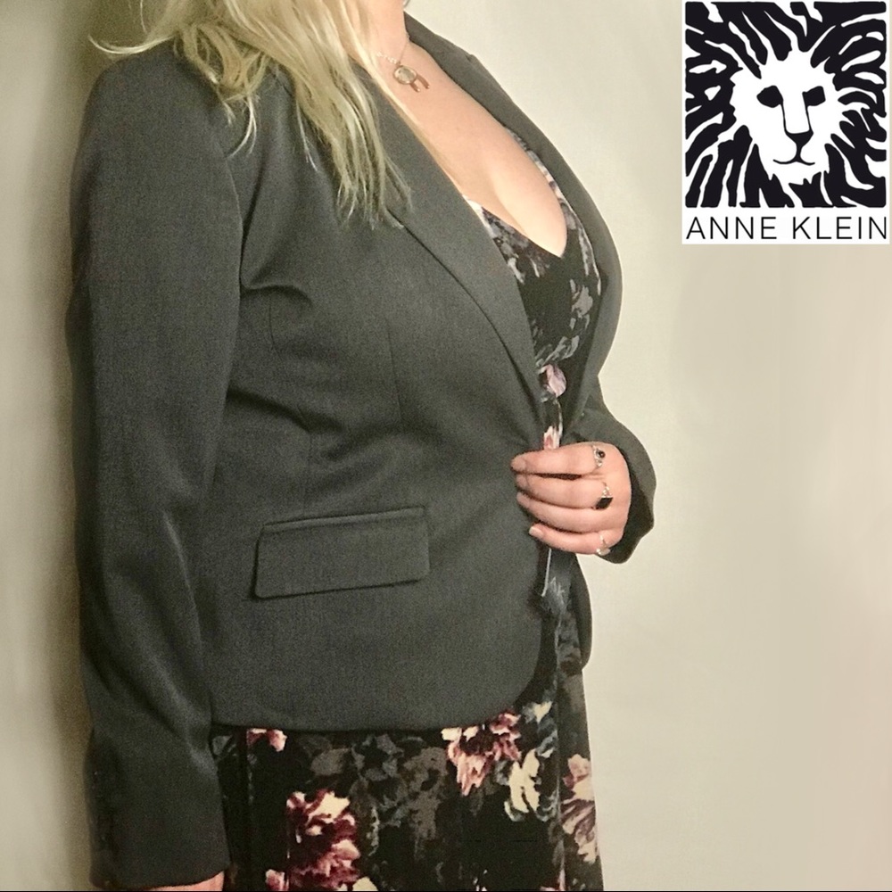NWT AK Anne Klein Charcoal Collared Fitted Blazer